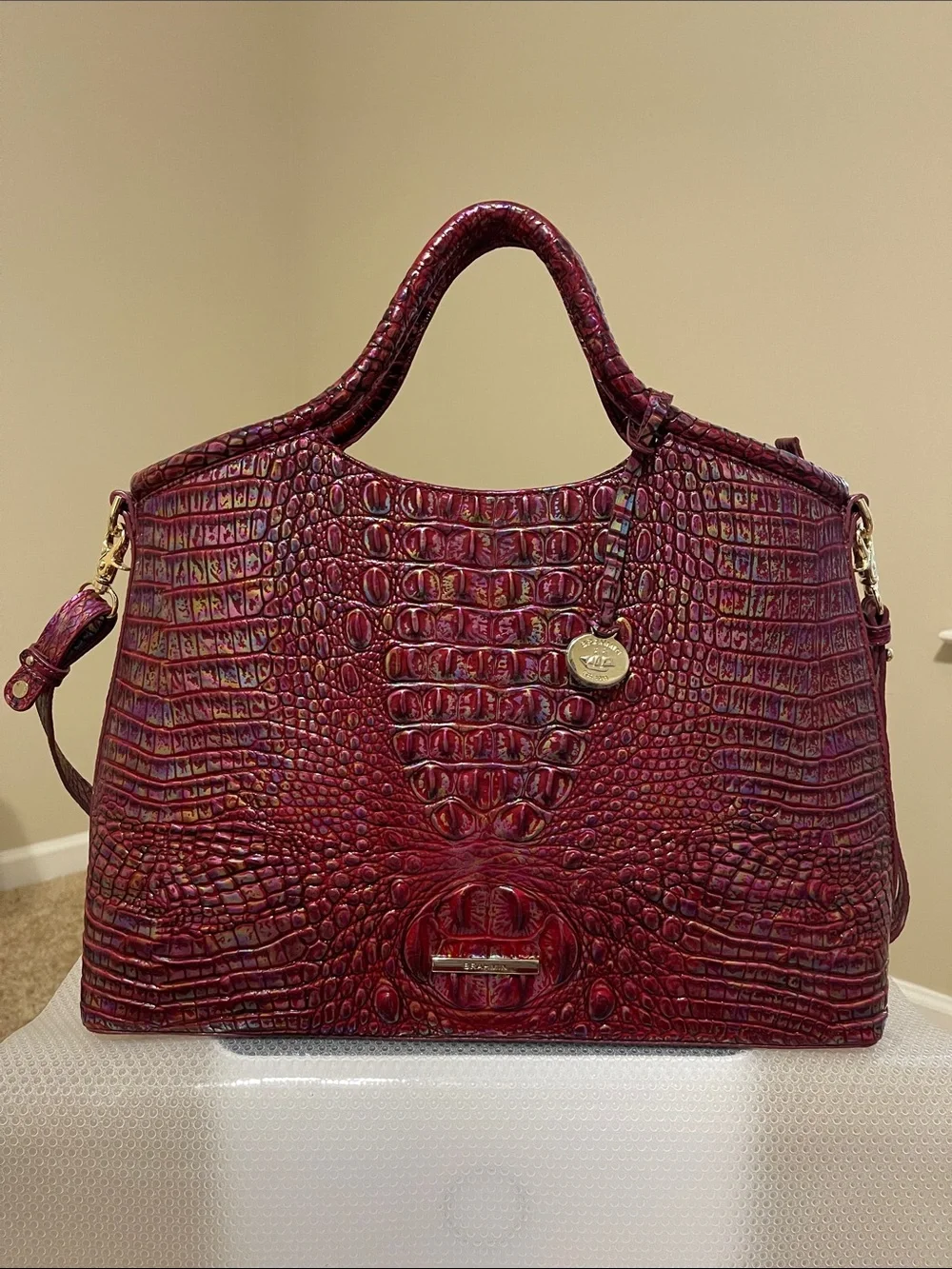 Women's Burgundy Croc-Embossed Tote Bag - Elegant Structured Carryall